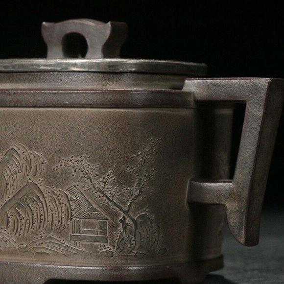 Collectible Zisha Clay Teapot Mud Painting Style bu Ji Shan H8.3*14.8*7.8cm - Picture 5 of 9